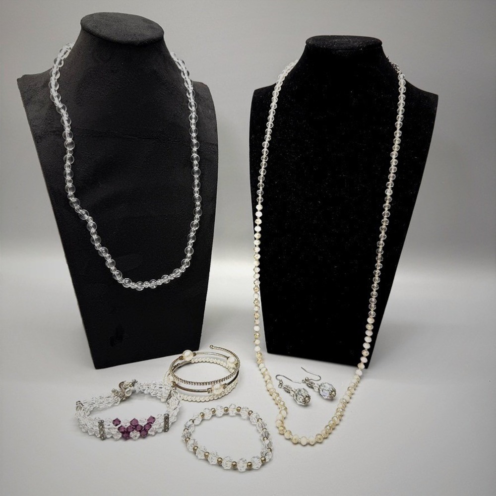 Clear Crystal Jewelry Lot 6pc Necklaces Bracelets Earrings READ